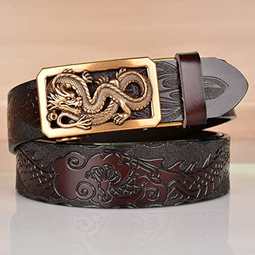 Unisex Western Cowboy Ratchet Belt With Hollow Dragon Gold Automatic Slide Buckle - Adjustable To Fit2