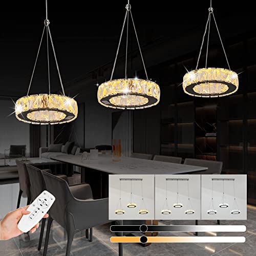 LED Pendelleuchte Esstisch, 36W Kristall Hängeleuchte Dimmbar Kronleuchter Mit Fernbedienung 3-Flammig Moderne Esstischlampe Höhenverstellbar Hängelampe Ring Deckenlampe Für Schlafzimmer Wohnzimmer Cover