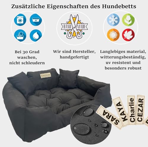 KING DOG Hundebett Sehr Grosse Hunde Waschbar XXL 130 x 105 cm Hundekissen Haustierbett Hundekorb Personalisiert - Name des Hundes Wasserdichtes Material Silikon Füllung Schwarz