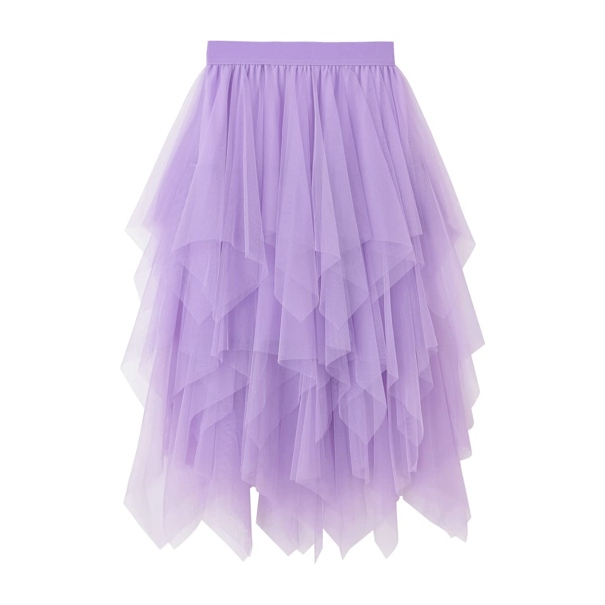 Damen Tüllrock Ballerina - Hochtaillierter A-Linie Midirock mit Plissee & Volant, Mehrschichtiger Unregelmäßiger Tuellrock mit Unterrock für Abschlussball & Party