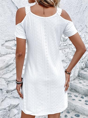 AELSON Womens Sexy Summer V Neck Dress Short Sleeve Off Shoulder Crochet A Line Dresses3