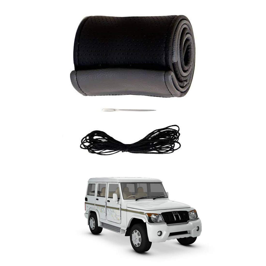 Grey/Black Stiched Steering Leather Luxury Super Fiber Non-Slip Steering Wheel Cover for Bolero-image-21