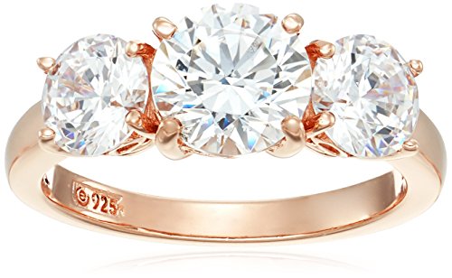 Amazon Collection Rose-Gold-Plated Sterling Silver Round 3-Stone Ring made with Swarovski Zirconia (3 cttw), Size 8