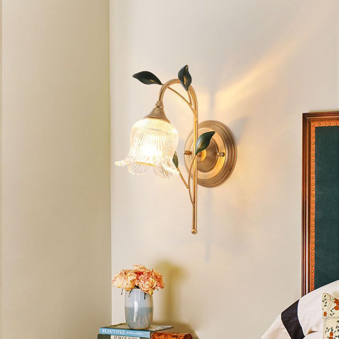 Applique Moderne con Paralume in Vetro a Forma di Fiore, Stile Industriale, Attacco E14, lampade retrò da Comodino per Camera da Letto, Soggiorno, corridoio Scale, Ristorante, Loft.