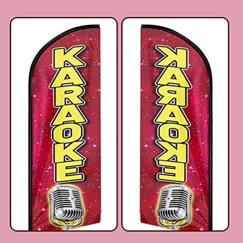 QSUM Karaoke Themed Feather Flag, 8FT Karaoke Advertising Swooper Flag, Polyester Vivid Color and Fade Proof Karaoke Signs for Businesses (Flagpole Not Included)
