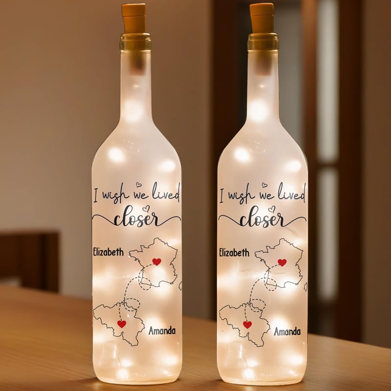 Joy Crafters I Wish We Lived Closer Personalized Bestie Bottle Lamp, Custom Led Light Home Decor, Best Friend Friendship Gifts for Women Friends, Besties, BFF, Sister Gift from Sisters