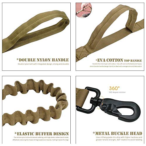 Image of Tactical Dog Collar and Leash Set Adjustable Military Nylon Dog Collar with Control Handle and Heavy Duty Metal Buckle for Large Dogs (Brown S