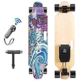 Caroma Skateboard Eléctrico con Control Remoto, Motor Dual 700W, Velocidad Máx 25 KMH, Alcance de 15-18 KM, Monopatín Longboard Eléctrico de Arce de 8 Capas para Adulto/Juventud