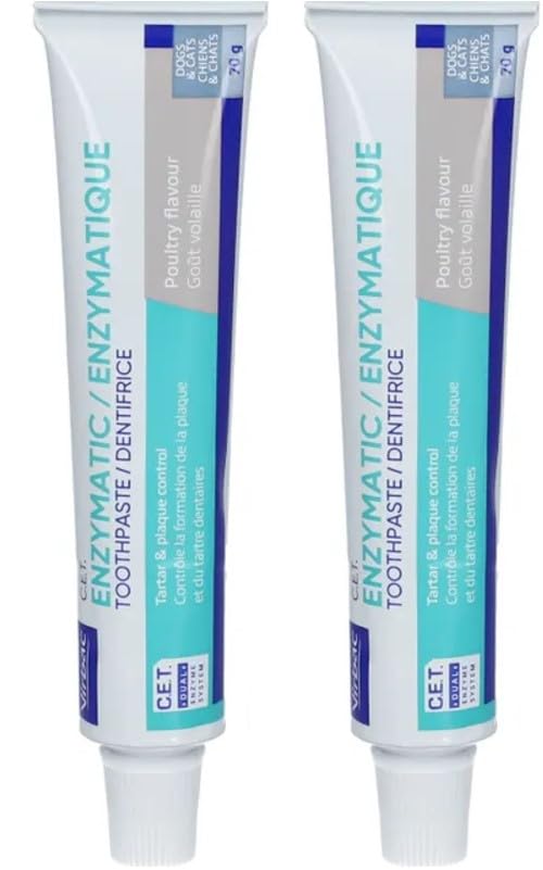 Virbac C.E.T. Enzymatic Toothpaste for Animals, Double Pack, 2 x 70 g, Toothpaste with Poultry Aroma for Dogs and Cats, For Use with an Animal-friendly Toothbrush