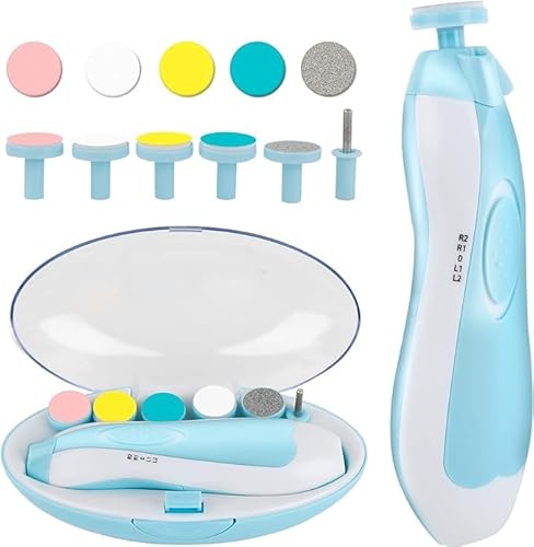 6 in 1Multi-Head Baby Electric Nail Sharpener in Blue, Baby Manicure Kit, Anti-Pinch Nail Clipper Set,Christmas, Bithday, Baby Shower, Thanksgiving Day Gift