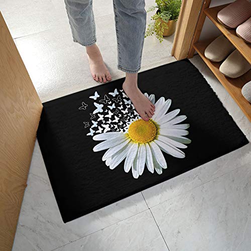 Indoor Doormat, Front Back Door Mat 18" X 30" Absorbent Entrance Rug- White Daisy Dreamy Beautiful Butterfly Floor Mats For Bedroom Kitchen Bathroom Indoor #TOP2