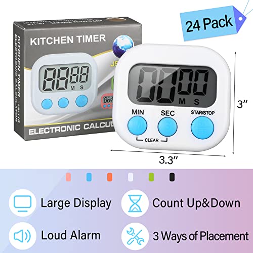 24 Pieces Digital Kitchen Timer Magnetic Timers For Classroom Bulk On/Off Switch Minute Second Count Up Countdown Big Lcd Display Loud Alarm For Exercise Cook Baking Teacher Kids (Assorted Color) #TOP1
