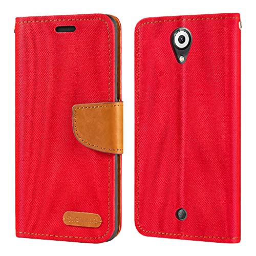 Shantime Étui Portefeuille Tissu Oxford Compatible avec Wiko U Feel, Coque Magnétique Durable avec Fentes Cartes et Support(Rouge)