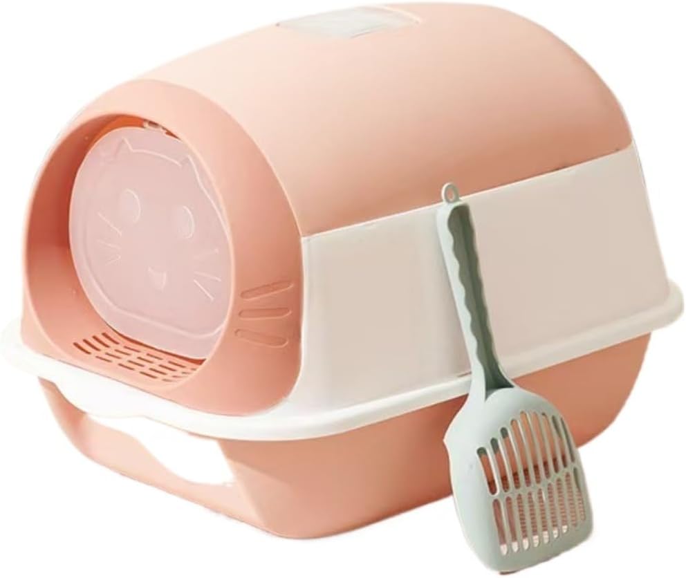 Fully Enclosed Cat Litter Box with Lid - Detachable Design, Easy Installation, Ideal for Small Animals and Rabbits, 19.7" L x 14.2" W x 13.8" H (Pink)