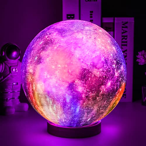 Moon Lamp, UooEA 5.9 Inch 16 Color LED 3D Print Galaxy Lamp, USB Rechargeable Remote & Touch Control, with Wood Stand & Hanging Net, Planet Star Lamp for Kids Baby Friend Birthday Room Space Decor