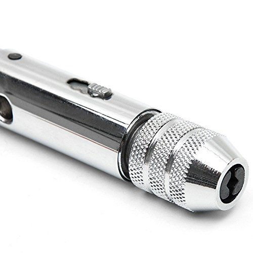 QISF Adjustable Silver T-Handle Ratchet Tap Holder Wrench with 5pcs M3-M8 3mm-8mm Machine Screw Thread Metric Plug T-shaped Tap