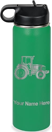 Miniatura 1 de LaserGram Botella de agua personalizada, tractor agrícola, acero inoxidable de doble pared aislada al vacío con popote superior, regalo grabado