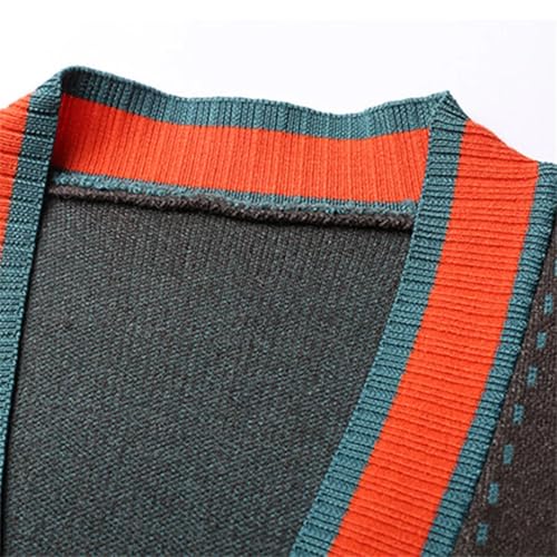 Men Contrast Sweater Buttons Down Outwear V Neck for Patchwork Young Clothing Cardigan4