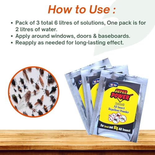 Image of KITTO Super Power All Insect Repellent Organic Spray Powder, For Cockroach, Ant, Bed Bug, Fly & Spider (Pack of 3) Make Solution of 6 litres of water.