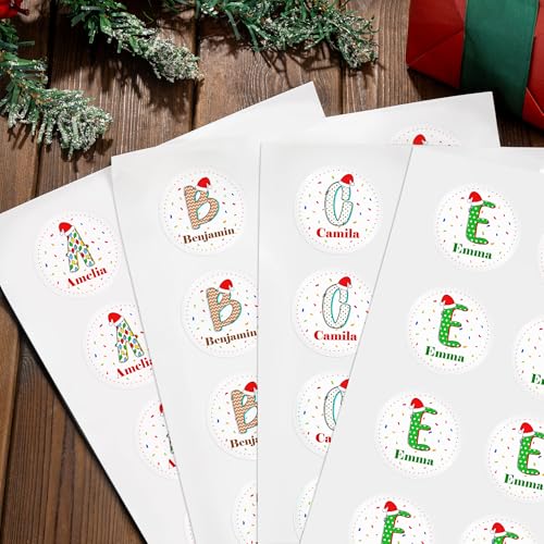Image of Personalized Christmas Stickers, Custom Name Waterproof Christmas Gift Tags for Gift Box Holiday Decorations, Stockings, Party Favors (Santa Hat Initial 2)
