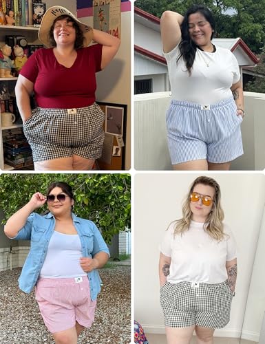 Image of COOTRY Plus Size Women Boxer Shorts Cotton Plaid Gingham Shorts Casual Pajama Sleep Shorts Y2K Beach Bottoms