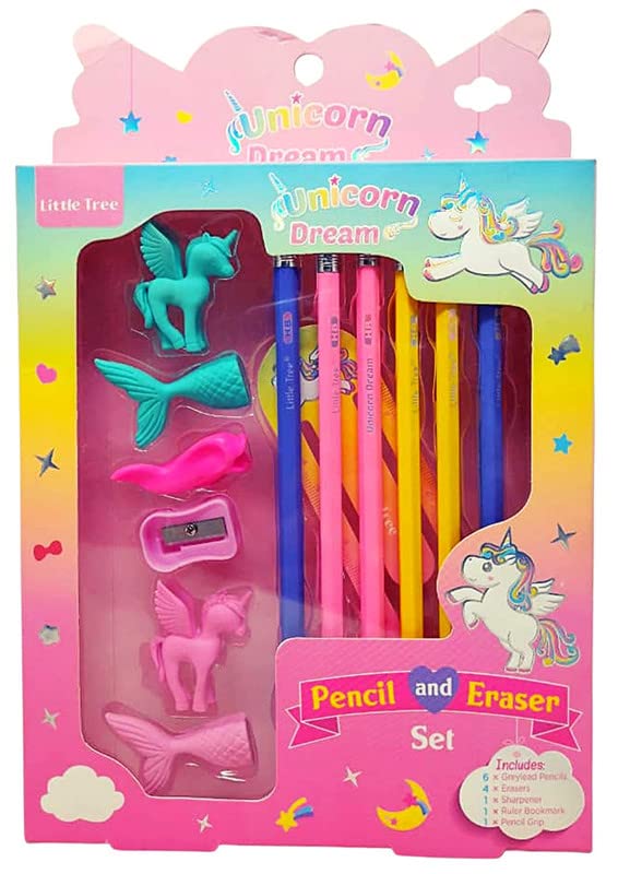 Image of Crackles Unicorn Stationary Kit with Pencils, Erasers, Sharpener, Ruler Bookmark, Pencil Grip Combo Set for Best Return Gift