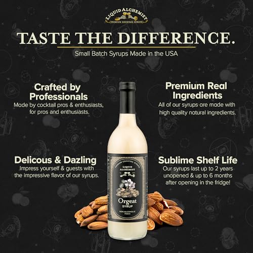 Image of Liquid Alchemist Orgeat Syrup for Cocktails - Real Ingredients Make Our Almond Syrup the Perfect Mai Tai Mix - Non-GMO, Gluten Free & Vegan (25.4 oz)