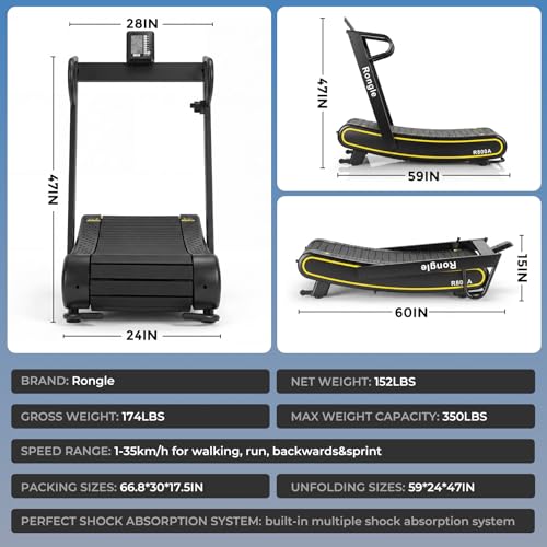 Image of Curved Treadmill, Non-Powered Folding Treadmill, Adjustable Custom Resistance, Equipped with LCD Display, Suitable for Commercial and Home Use, 350 lbs Weight Capacity
