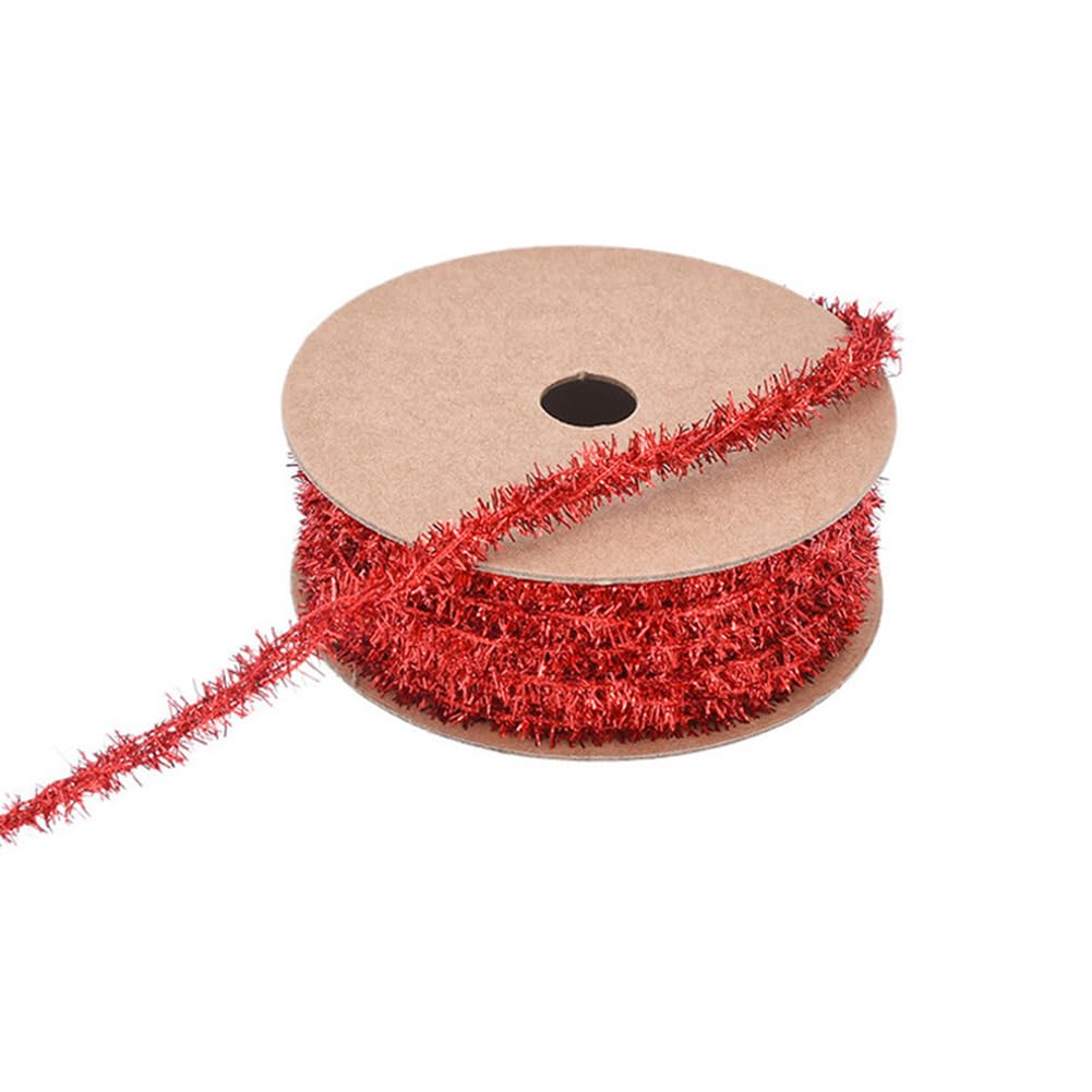 Christmas Tinsel,Thin Christmas Tree Glitter Fringe Garland Foil Tinsel Ribbon Mini Hanging Ceiling Decoration,for DIY Crafting Xmas Tree Wrapping Gift Party Home Decorations (Red)