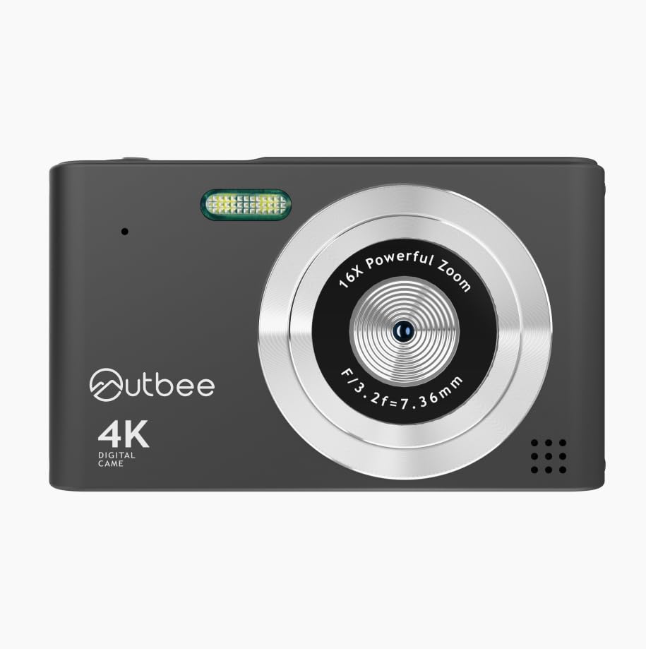 Outbee Appareil Photo Numérique 1080P HD – Caméra Digitale avec Écran 2,4”, Zoom Réglable, Flash Intégré, USB-C, Carte Mémoire Jusqu’à 128 Go – Noir