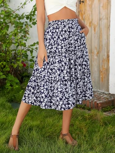 Image of Berydress Midi Skirts for Women 2026 High Waist Casual Summer Boho Skirt | Cute Flowy A Line, Tiered Ruffle, Two Side Seam Pockets, Western Style, Boho Beach Vacation, Going Out, Teacher Outfits