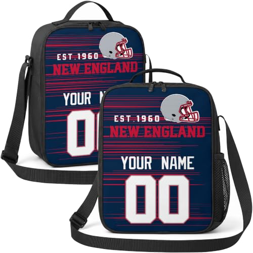 Image of New England Lunch Bag Custom Name and Number Personalized Gifts | Custom Personalized Lunch Box for Men Women