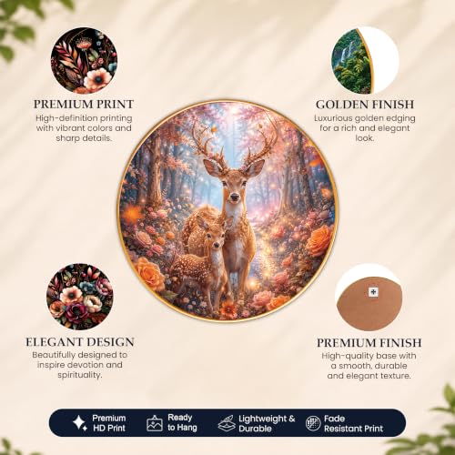 Image of PAINTINGMANTRA Golden Deer Family Vastu Framed Wall Art Painting For Living Room, Symbol of Prosperity, Family Harmony Wildlife Poster with frame for Wall, Decoration item for bedroom & Home, 16 Inch