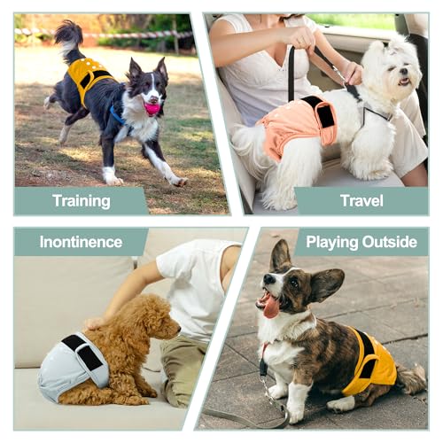 Image of Female Dog Diapers - Premium Reusable Diapers for Doggie in Heat - Highly Absorbent Dog Diapers Female for Pet Incontinence with Adjustable Snaps Yellow, XXL