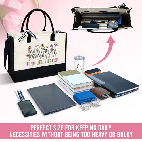 OASSIE Teacher Appreciation Gifts, Teachers Day Gifts, Teacher Tote Bag 13oz Canvas Tote Bag With Zipper… - Image 6