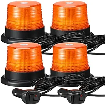 4 Packs 60 LED Strobe Lights Amber Warning Flash Strobe Light with Magnetic Base LED Roof Top Strobe Lights Warning Safety Emergency Lights for Truck Vehicle Forklift Tractor Golf Carts Utv Car Bus