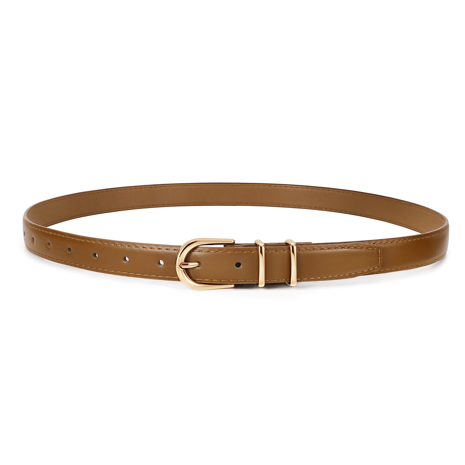 JASGOOD Women Skinny Leather Belt for Jeans Pants Fashion Ladies Thin Belt for Dress with Gold Single Prong Buckle