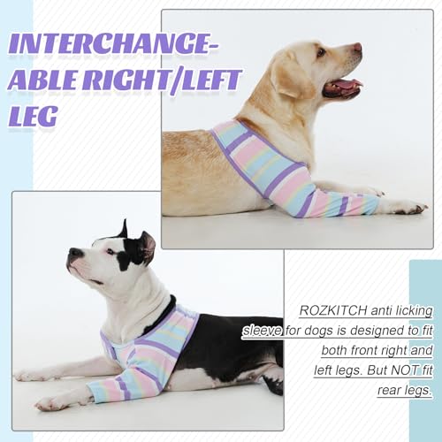 Image of ROZKITCH Dog Elbow Protector Only for Front Right Left Leg, Light Striped Leg Protection Anti Licking Scratching Wound, Recovery Suit for Sprain ACL CCL Arthritis Joint Care Stripe 3XL