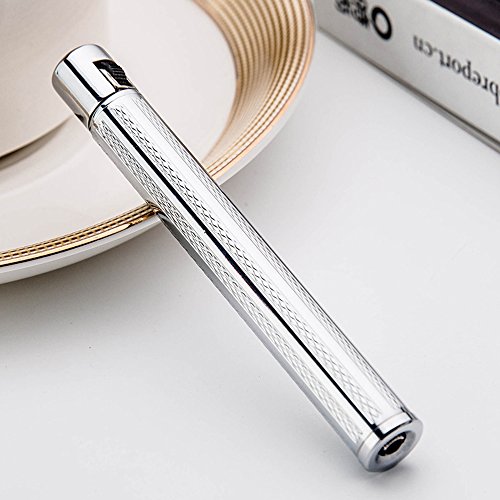 Navpeak Long Strip Refillable Butane Gas Cigarette Lighter Wheel Fire Starter for Men&Women (Butane Not Included) (Silver)