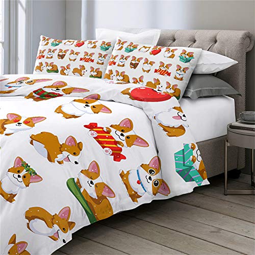 Wwzz Kids Bedding Set Cute Puppy Pattern 3D Printed Duvet Cover Set With 2 Pillowcase 3-Piece Bedding Set, Soft Microfiber,Au King #TOP3