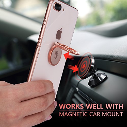 Phone Ring Holder Finger Kickstand - FITFORT 360° Rotation Metal Ring Grip for Magnetic Car Mount Compatible with All Smartphone-Rose Gold - Thumbnail 4