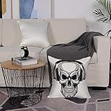 Größe: 19*19nch/ 50*50 cm Kissenbezug 50 x 50cm Sofa Büro Dekor Kissenhülle aus Polyester,Schädel, Dj Punk Schädel Musik hören mit Kopfhörern Hippie Dead Crossbones Party, Grau Wei,mit Verstecktem Reißverschluss - ohne Füllung