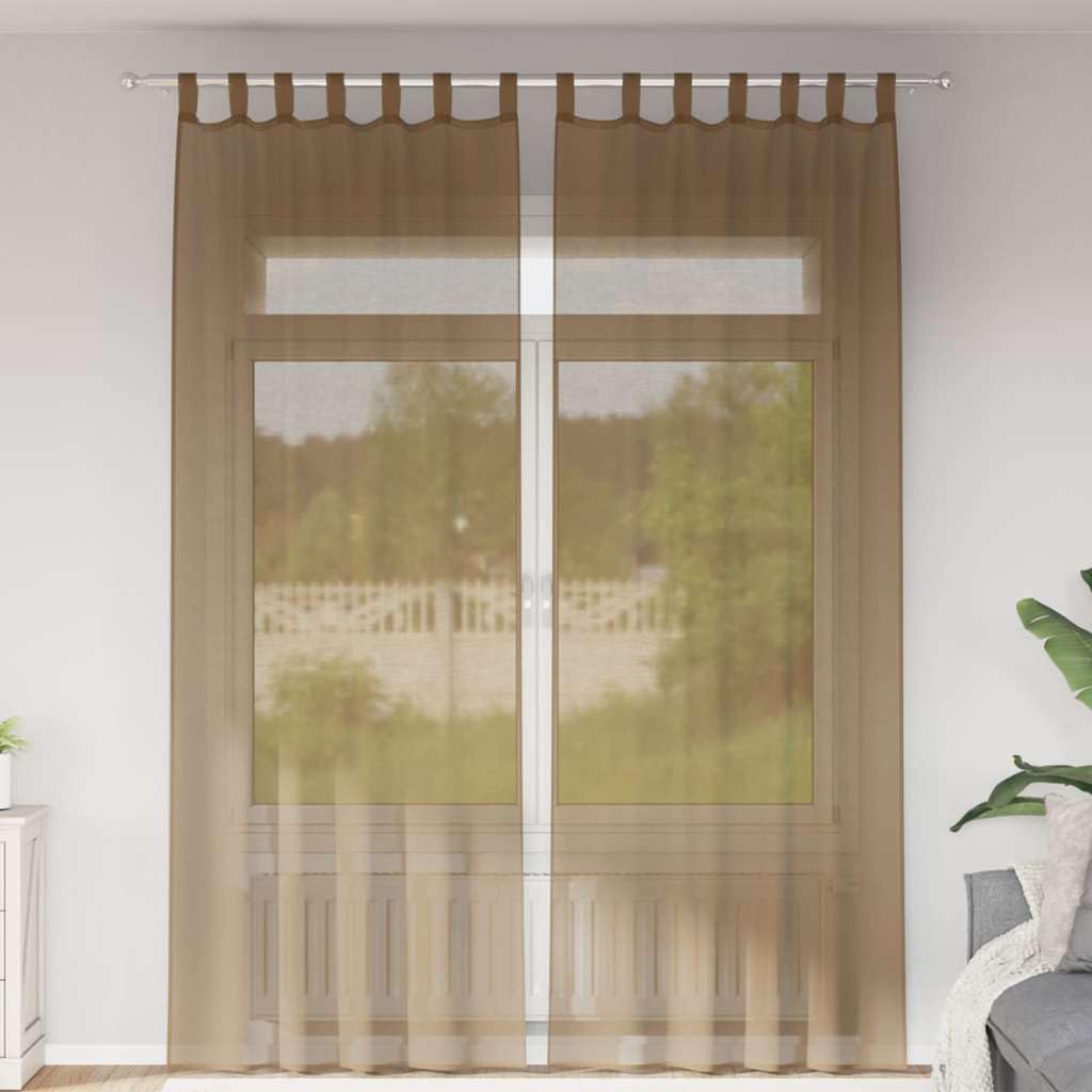 Voile Vorhänge mit Schlaufen 2 Stück 140x260 cm Hellbraun transparent Blickdicht langlebig Stoff für Wohnzimmer Schlafzimmer Kinderzimmer Küche