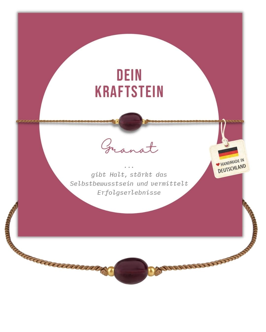 happymaker - Bracelet de pierres précieuses pour femmes, bracelet de perles de pierre de lune grenat et abricot avec acier inoxydable plaqué or, fait main, emballage cadeau