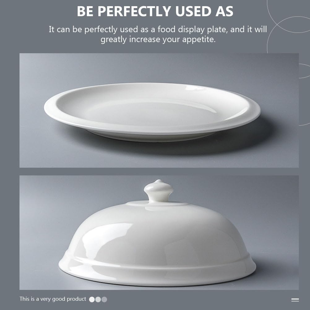 DOITOOL Piatto da bistecca in ceramica, moderno, bianco, rotondo, con coperchio a cupola, 26 x 25 x 10 cm, per feste, matrimoni, ristoranti