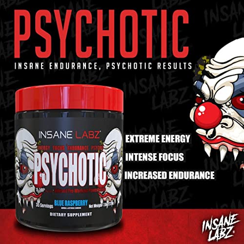 Image of Insane Labz Psychotic, High Stimulant Pre Workout Powder, Extreme Lasting Energy, Focus and Endurance with Beta Alanine, Creatine Monohydrate, DMAE, 60 Srvgs, Grape