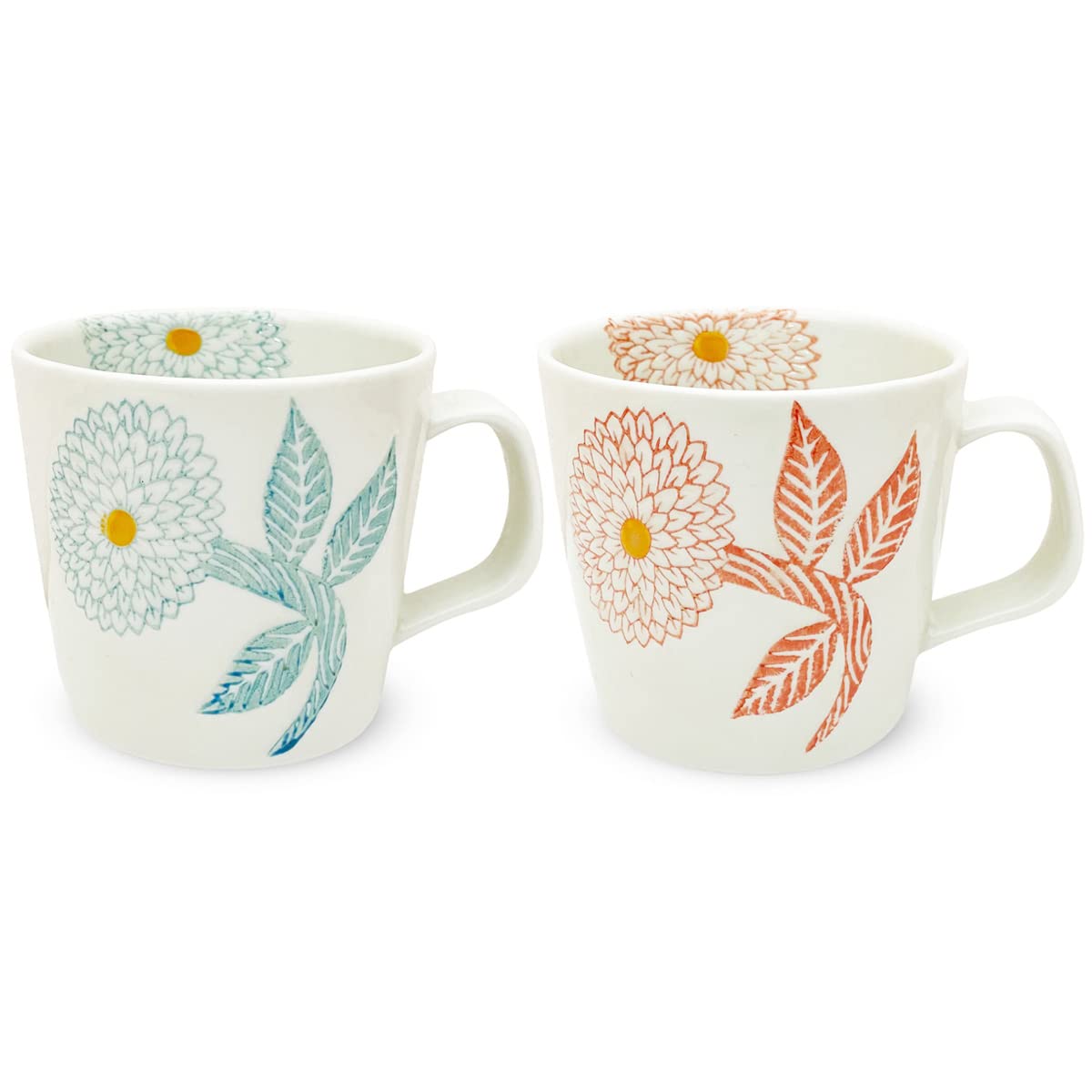 Hasami-yaki Pair Mug, Hand-Painted Dahlia