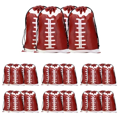 TANEMUDO 28 Pcs Football Drawstring Gift Bags Bulk 10 x 7 Inch Goodie Bags for Party Supplies Colorful Birthday Favor Bags