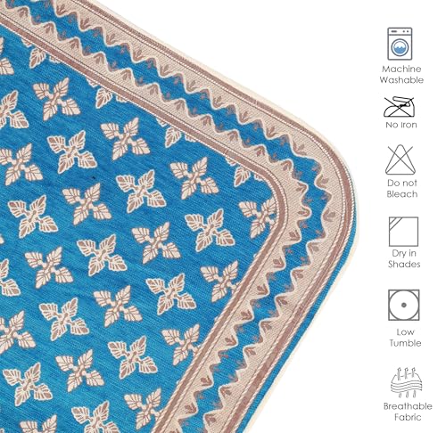 Image of Premium Chenille Woven Anti-Slip 2 Seater Sofa Cover with Arm Rest | L-Shape Sofa Seat Protector for Living Room | Durable & Stylish Slipcover - Turquoise - Floral