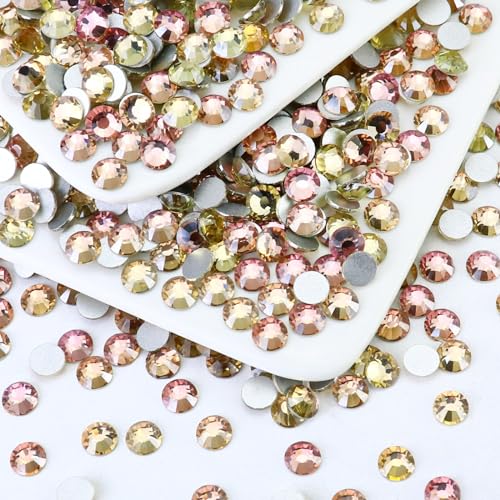 Image of 1440PCS SS6 Crystal Glass Flatback Rhinestones, Round Flat Back Crystal Gems for Nail Art and Craft Clothes, Glue Fix Diamond Stones Pink Champagne (1.9-2.0mm)